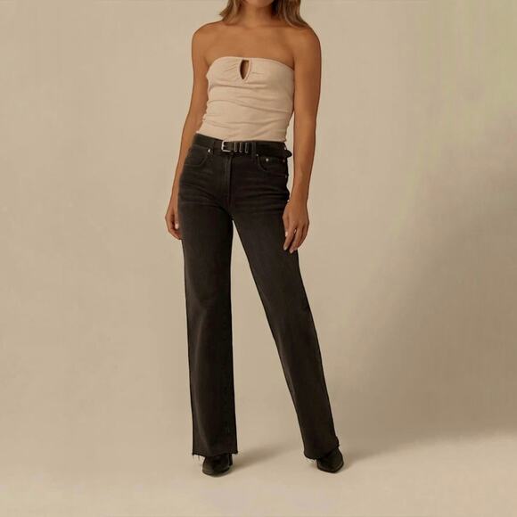 EDWIN Marli High-Rise Raw Hem Wide Leg Jeans in Fog Black Wash Size 26 - Picture 2 of 9